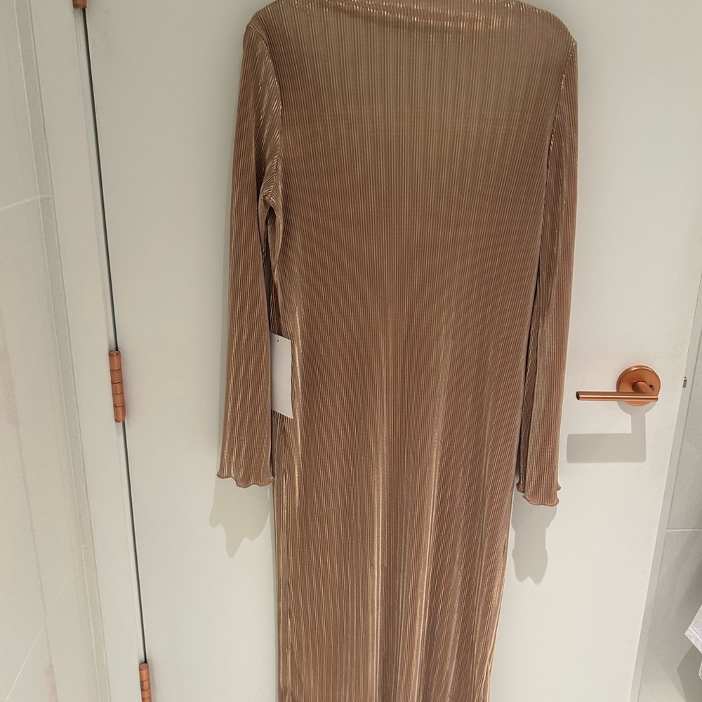 Long Sleeve Ribbed Maxi Dress in Tan